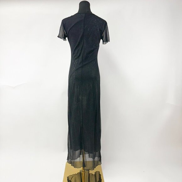 VINTAGE 90S STYLE LONG MESH MAXI DRESS SHIMMER WITH FLORALS - Picture 7 of 16